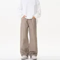 Men's khaki cleanfit loose straight casual trousers with semi-elastic waist in khaki - 3XL / Khaki
