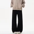 Men's khaki zip-up hoodie and loose black casual pants with a clean fit minimalist style - 3XL / Black