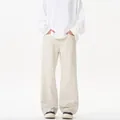Minimalist cream white wide-leg casual pants in relaxed straight-fit style for men and women - 3XL / Off White