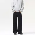 Men's cleanfit set with light grey zip hoodie and loose black straight wide-leg trousers - S / Black
