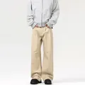 Men's khaki loose wide-leg casual pants in high-density cotton twill with cleanfit style - S / Khaki