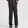 Men's black parachute cargo pants in thin quick-dry fabric with a drawstring waist - S / Black