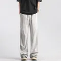 Men's American style pleated parachute pants in light grey with elastic drawstring waist - 3XL / Light Gray
