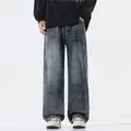 Herren Vintage-Jeans in Dunkelgraublau mit Waschung und Retro-Katzenbart-Effekt - 3XL / Blaugrau