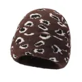 Berretto invernale in cashmere leopardato con spessa fodera in pile per prestazioni calde - Taglia unica / Marrone
