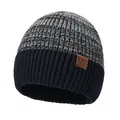Gorro de punto de invierno con dobladillo azul marino y punto gris jaspeado suave - Talla única / Azul Marino