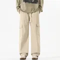 Pantalon cargo ample pour homme en kaki clair avec grandes poches latérales et cordon - Khaki