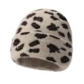 Berretto in maglia leopardata beige con fodera in pile spessa per il freddo inverno - Taglia unica / Beige