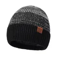 Gorro de punto forrado de felpa en mezcla blanco y negro con parche de cuero - Talla única / Negro