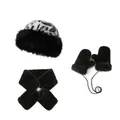 Set aus Mongolischer Mütze mit Leopardenmuster, schwarzen Handschuhen und Schal - Schwarze Mütze Schal Und Handschuhe