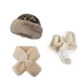 Winter-Set mit Leopardenmuster, Kunstpelz-Mütze, Schal und Handschuhen - Khaki Mütze Schal Und Handschuhe