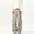 Pantaloni cargo retrò grigio chiaro da uomo con tasche multiple e cinturini regolabili - XS / Grigio Deserto