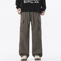 Dark grey waterproof tactical cargo pants with wide-leg cut and multiple pockets - 3XL / Coffee