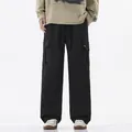 Men's black cargo pants in a loose straight fit with side pockets and drawstring - 3XL / Black