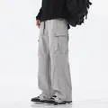 Men's light gray techwear cargo pants with loose fit and large side pockets - 3XL / Light Gray