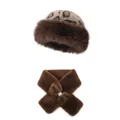 Winter leopard print faux fur hat and matching plush scarf set for cold weather - Off-White Hat And Scarf