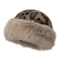 Winter faux fur leopard print Mongolian hat with thick plush brim and warm ear protection - Khaki