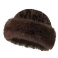 Winter faux fur Mongolian bucket hat with leopard print top and brown plush brim - Leopard Print