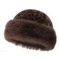 Winter faux fur Mongolian hat featuring brown leopard print and thick plush trim - Small Leopard Print