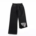 Jean droit bleu marine foncé avec doublure polaire chaude et taille haute pour hiver - 3XL / Noir (Épaissi)
