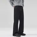 Jean en denim bleu foncé coupe droite avec doublure polaire et délavage effet vintage - 3XL / Noir Profond