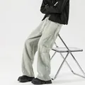 Hellblaue Herren Jeans im Vintage Look mit geschwungenen Nähten und weiter Passform - 3XL / Schlammgelb