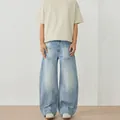 Hellblaue Vintage-Jeans mit weitem Bein, lockerer Baggy-Passform und Retro-Waschung-Stil - XS / Hellblau