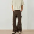 Pantalón cargo marrón retro de corte holgado con costuras deconstruidas y lazo utilitario - XS / café