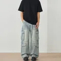 Vaqueros cargo azul claro con múltiples bolsillos y un ajuste recto relajado para hombre - XS / Azul claro