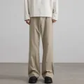 Cleanfit light khaki flared casual trousers with deconstructed stitching in a straight fit - S / Beige Apricot