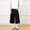 Dunkelblaue Herren Denim-Shorts im Baggy-Stil mit weitem Bein und Kontrastnähten - XS / Tiefschwarz
