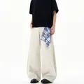 Off-White Herren-Hose mit weitem Bein und dekorativem kariertem Taillen-Stoffdetail - S / Pariser Grau