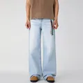 Herren Jeans in Gletscherblau mit weitem Bein und Vintage-Waschung und Perlen-Accessoire - S / Gletscherblau