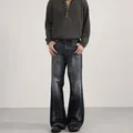 Jeans in denim retrò da uomo con lavaggio tie-dye pesante e taglio ampio e largo - XS / Grigio Blu