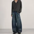 Herren Jeans Loose Fit in Dunkelblau mit Whiskers-Effekt und weitem Bein-Design - XS / Dunkelblau