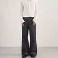 Men's dark grey striped flare jeans paired with off-white long sleeve Henley shirt - XS / Dark Grey Striped