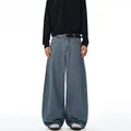 Oversized gestreepte herenjeans met blauw-witte verticale strepen in retro street-stijl - S / Blauwe Streep