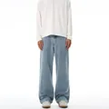 Light blue wash straight jeans with white paint splatter detail and relaxed fit - XL / Light Blue