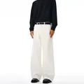 Cleanfit weiße Hose mit weitem Bein für Damen und Herren inklusive schwarzem Ledergürtel - 3XL / Weiß
