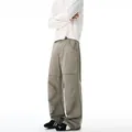 Men's vintage pleated cargo pants in khaki green with durable knee patches - S / Light Gray