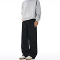 Pantaloni cargo neri da uomo vestibilità ampia e gamba larga con tasconi laterali - S / Nero