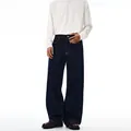 Men's dark blue straight-leg selvedge denim jeans with contrast stitching and cleanfit cut - S / Blue