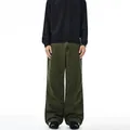 Vintage army green wide-leg cargo pants with knee paneling and visible stitching - S / Dark Green