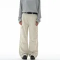 Pantaloni cargo vintage da uomo beige con tasche multiple e gamba dritta ampia - S / Bianco Sporco