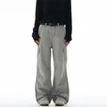 Vintage grey washed cargo pants with wide leg straight fit and utility side pockets - Modern Gray
