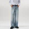 Men's vintage washed light blue wide-leg denim jeans with retro street style fit - 3XL / Light Blue
