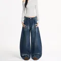 Jean baggy délavé bleu foncé rétro pour homme avec jambes larges et effet moustache vintage - XS / Bleu foncé