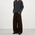 Vintage corduroy wide-leg pants in dark coffee brown paired with a grey henley shirt - XS / Brown