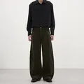 Vintage olive green corduroy wide leg trousers with a relaxed fit for men and women - XS / Dark Green