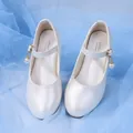 Elegant white pearlescent Mary Jane princess shoes for girls with pearl charm detail - EU 25 / White